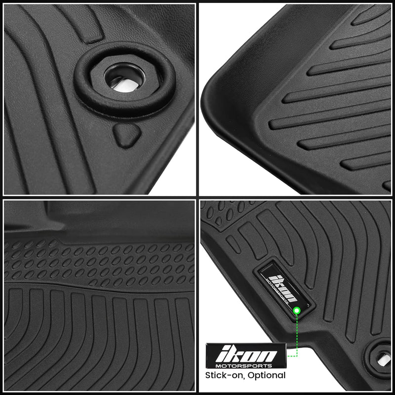 IKON Floor Mat Compatible with 2022-2024 Honda Civic Sedan 4door Floor Mats, 3D Molded 1st 2nd Row Front Rear Protection 3PC Pad Black TPE Thermo Plastic Elastomer All Weather Liner Protector
