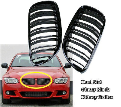 Grille 2010-2013 BMW 3 Series Coupe Convertible E92 E93 Kidney Grill Grille Double Slat Glossy Black/ Pair