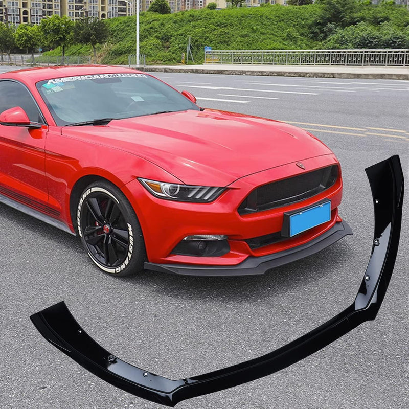 Front Lip 2015-2017 Ford Mustang Black Polypropylene 3PC Bumper Lip
