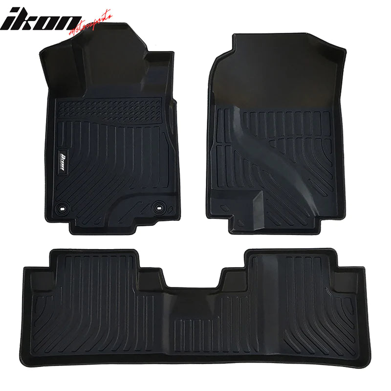 IKON Floor Mat Compatible with 2012-2016 Honda CR-V CRV Floor Mats, 3D Molded Custom Carpets 1st 2nd Row Front Rear Protection 3PC Pad Black TPE Thermo Plastic Elastomer All Weather Liner Protector - Auto Sports Accessories & Performance