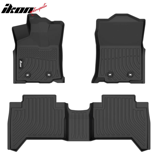 IKON Floor Mat Compatible with 2018-2023 Toyota Tacoma Double Cab Floor Mats 3D Molded 1st 2nd Row Front Rear Protection 4PC Pad Black TPE Thermo Plastic Elastomer All Weather Liner Protector - Auto Sports Accessories & Performance