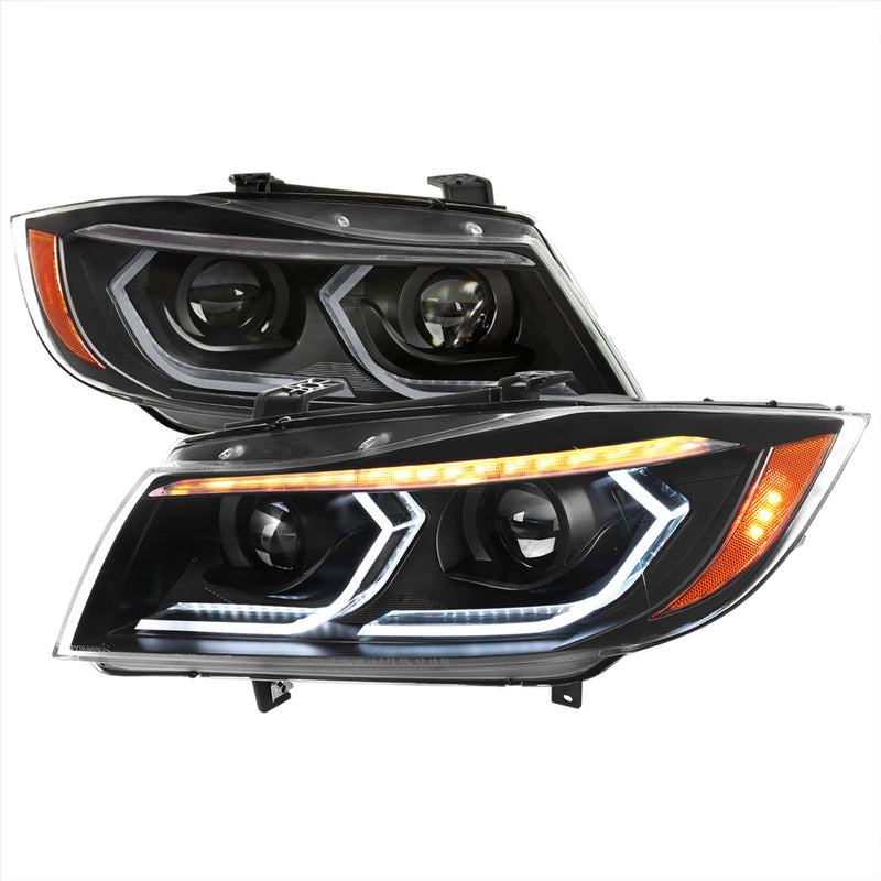 Spec-D Headlight Lamp 2006-2011 BMW E90 3 Series Sedan 3D Iced LED Dual Projector Headlights (Matte Black Housing/Clear Lens) - Auto Sports Accessories & Performance