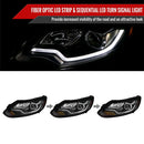 Projector Headlight Set 2012-2014 Ford Focus Projector Headlights w/ LED Light Strip & Sequential Turn Signal Lights (Matte Black Housing/Clear Lens) - Auto Sports Accessories & Performance