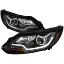 Projector Headlight Set 2012-2014 Ford Focus Projector Headlights w/ LED Light Strip & Sequential Turn Signal Lights (Matte Black Housing/Clear Lens)