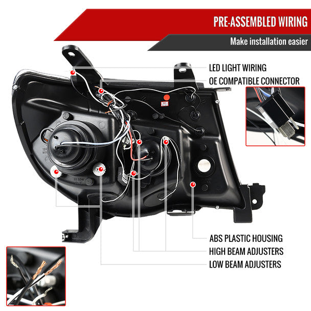 Headlight 2005-2011 Toyota Tacoma Dual Halo Projector Headlights (Jet Black Housing/Clear Lens)