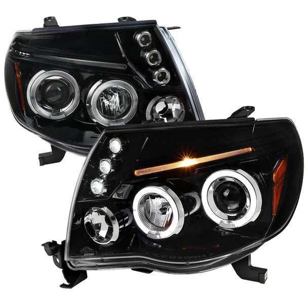 Headlight 2005-2011 Toyota Tacoma Dual Halo Projector Headlights (Jet Black Housing/Clear Lens) - Auto Sports Accessories & Performance