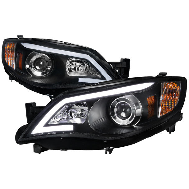 Headlight Set 2008-2014 Subaru Impreza WRX / 2008-2011 Outback Sport LED Bar Projector Headlights (Matte Black Housing/Clear Lens) - Auto Sports Accessories & Performance