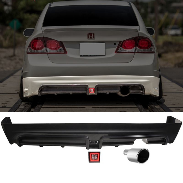 Rear Lip + LED Brake Light + Muffler Tip for 2006-2011 Honda Civic 4door Sedan 2006-2011 Acura CSX Mugen RR style Rear Bumper Lip with LED Brake light - Auto Sports Accessories & Performance