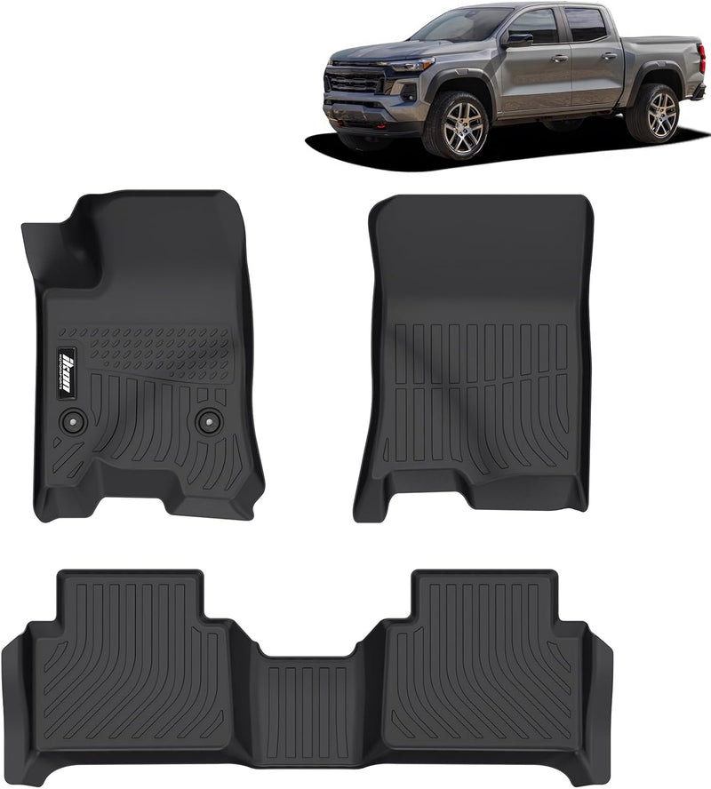 IKON Floor Mat Compatible with 2Fits 2023-2025 Chevrolet Colorado/GMC Canyon Crew Cab, Floor Mats, 3D Molded Custom Pad Black TPE Thermo Plastic Elastomer All Weather Liner Protector 1st , 2nd Front Rear Protection 3PC Set (Copy)