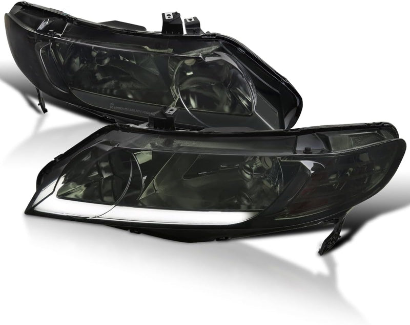 Headlight Housing Kit Euro Style w/ LED Strip Black 2006-2011 Honda Civic Sedan 4dr (Clear Lens or Tinted Lens)