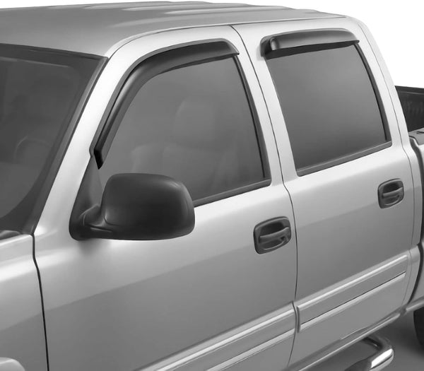 Window Visor 2007-2013 Chevy Silverado Sierra Crew Cab Acrylic Smoke Tinted Sun Rain Shade Guard Wind Vent Air Deflector