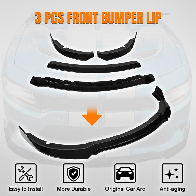 Front Lip 2015-2023 Dodge Charger SRT V3 Style Front Bumper Lip ABS 4PCS/Set Glossy Black - Auto Sports Accessories & Performance