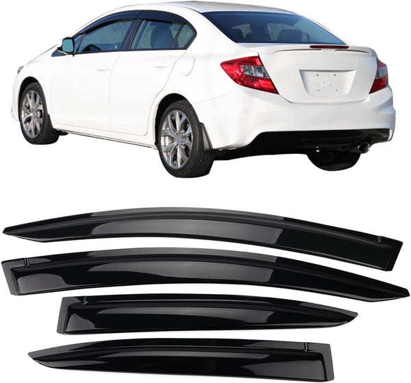 Window Visor Deflector Rain Guard 2012-2015 Honda Civic 4 door Regular Style - Auto Sports Accessories & Performance