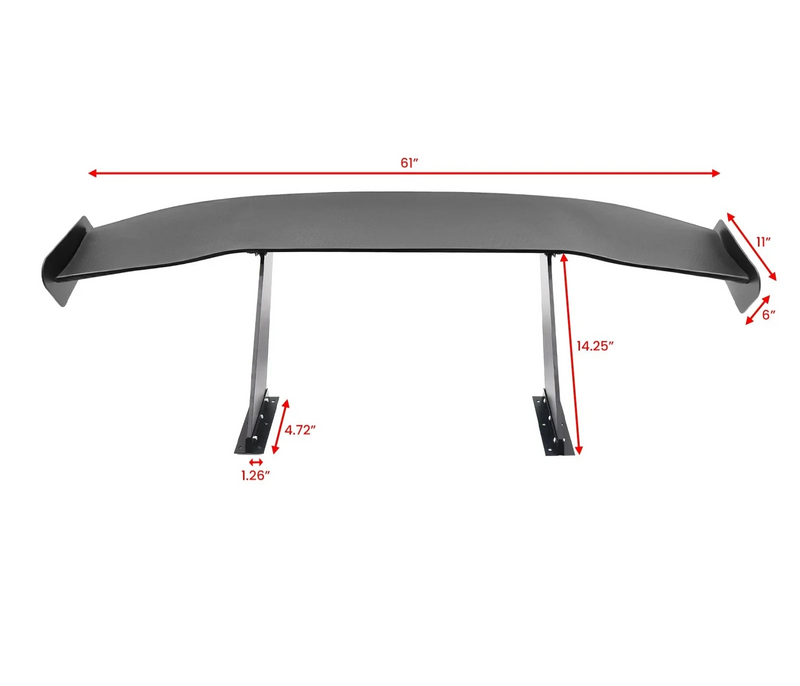 Universal spoiler Universal GT Spoiler 61" WIDTH Unpainted Matte Black bracket height 12.75"