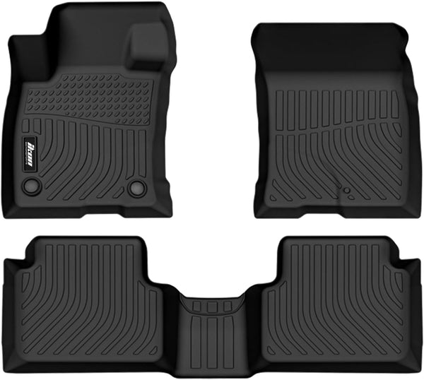 IKON Floor Mat Compatible with 2021-2024 Ford Bronco Sport Floor Mats, 3D Molded Custom Pad Black TPE Thermo Plastic Elastomer All Weather Liner Protector 1st and 2nd Front Rear Protection 3PC Set - Auto Sports Accessories & Performance