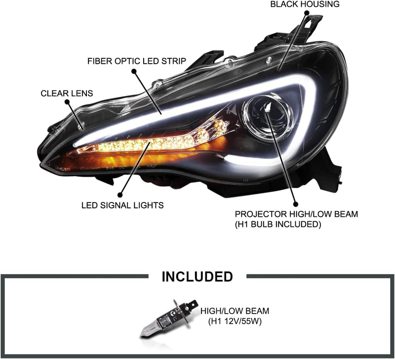 PROJECTOR HEADLIGHTS FOR 2012-2017 SCION FRS / Toyota 86 Spec-D Tuning Black Projector Headlight (Housing with Led) - Auto Sports Accessories & Performance