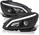 Headlight 2012-2014 Mercedes-Benz W204 C-Class Switchback Sequential LED Bar Projector Headlights (Matte Black Housing/Clear Lens)