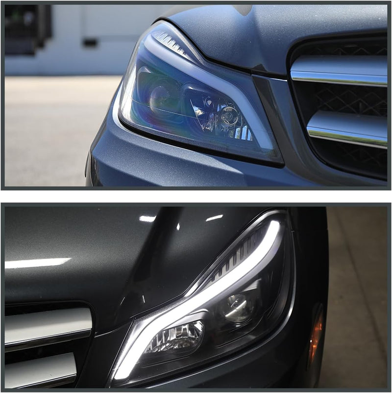 Headlight 2012-2014 Mercedes-Benz W204 C-Class Switchback Sequential LED Bar Projector Headlights (Matte Black Housing/Clear Lens) - Auto Sports Accessories & Performance