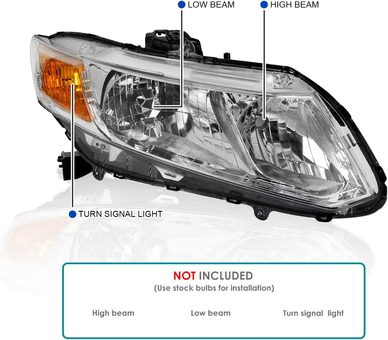 Headlight Housing Kit Euro Style Black 2012-2015 Honda Civic (see fitment details)