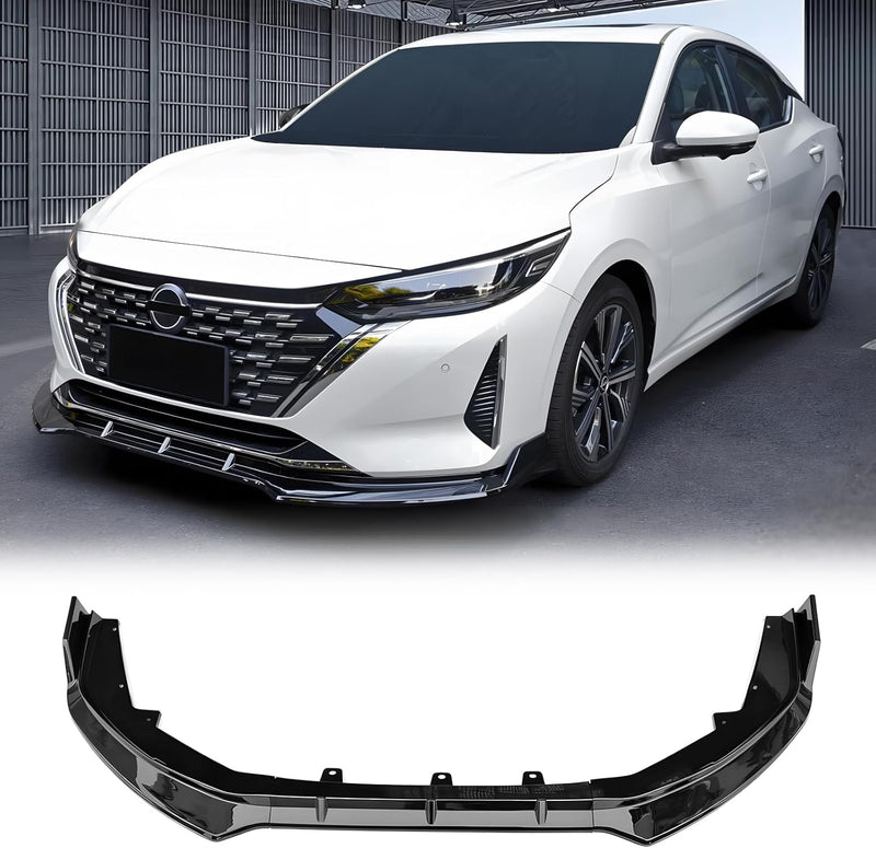 Front Lip compatiable with 2024-2025 Nissan Sentra Glossy Black Polypropylene 3PC Bumper Lip