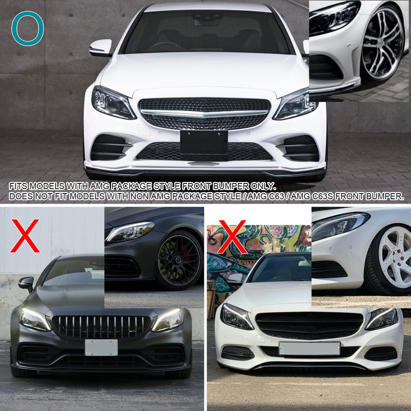 Front Lip 2019-2021 Mercedes Benz W205 C Class Glossy Black Polypropylene 3PC Bumper Lip