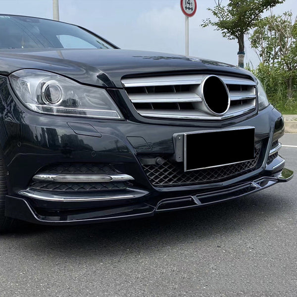 Front Lip 2008-2014 Mercedes Benz W204 C Class coupe/ sedan AMG/Sport bumper Glossy Black/ Carbon Style 3PC Front Bumper Lip Splitter Kit