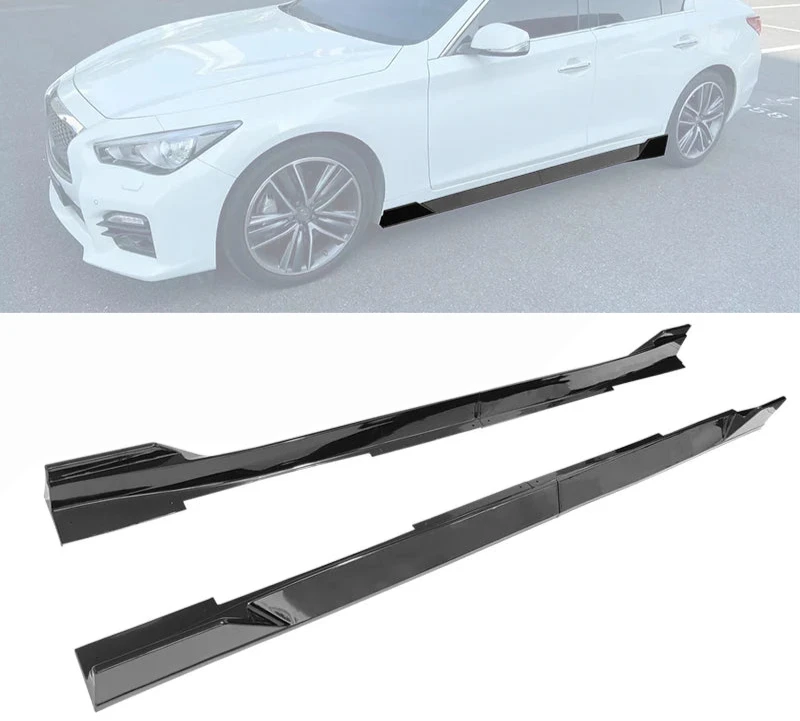 Side Skirt 2014-2023 Infiniti Q50 IKON Style 4PC Side Skirt PP Glossy Black
