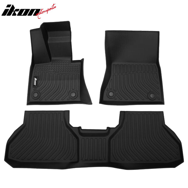 IKON Floor Mat Compatible with 2014-2018 BMW F15 X5 F85 X5M 2015-2019 F16 X6  Floor Mats 3D Molded 1st 2nd Row Front Rear Protection 3PC Pad Black TPE Thermo Plastic Elastomer All Weather Liner Protector