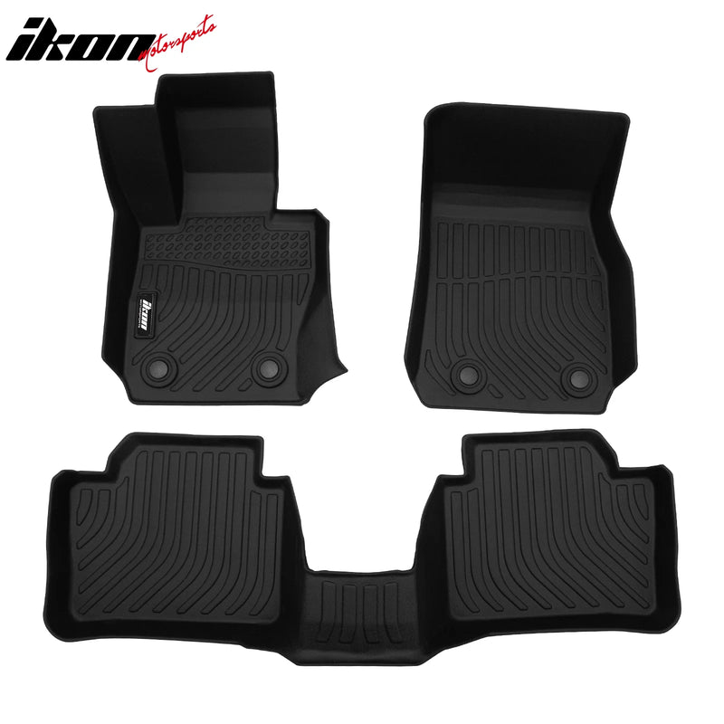 IKON Floor Mat Compatible with2012-2018 BMW 3-Series Sedan F30 AWD Floor Mats 3D Molded 1st 2nd Row Front Rear Protection 3PC Pad Black TPE Thermo Plastic Elastomer All Weather Liner Protector