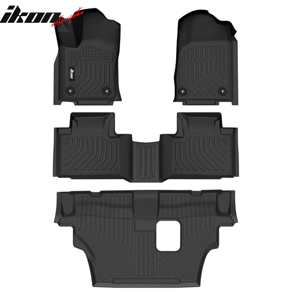 IKON Floor Mat Compatible with 2016-2025 Dodge Durango 7 Passenger Floor Mats 3D Molded 1st 2nd & 3RD Row Front Rear Protection 4PC Pad Black TPE Thermo Plastic Elastomer All Weather Liner Protector - Auto Sports Accessories & Performance