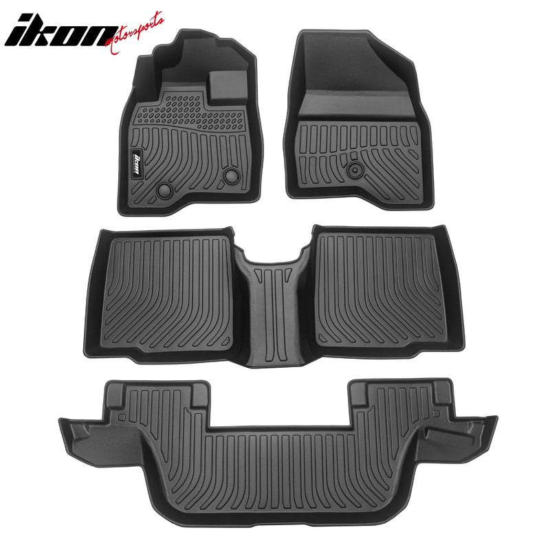 IKON Floor Mat Compatible with 2015-2019 Ford Explorer Floor Mats, 3D Molded Custom Carpets 1st 2nd 3nd Row Front Rear Protection 4PC Pad Black TPE Thermo Plastic Elastomer All Weather Liner Protector