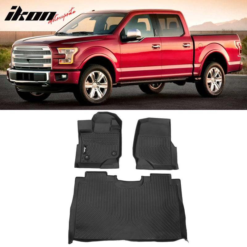 IKON Floor Mat Compatible with 2015-2022 Ford F150 Super Crew Floor Mats, 3D Custom Carpets 1st 2nd Row Black All Weather Liner Protector