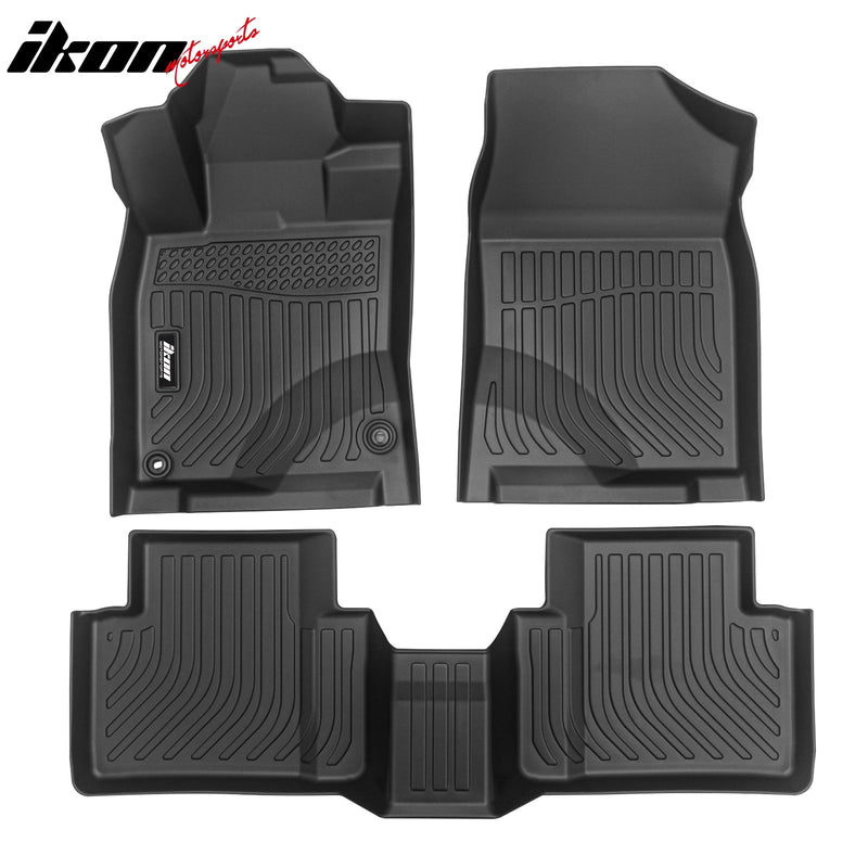 IKON Floor Mat Compatible with 2016-2021 Honda Civic Sedan Hatchback Floor Mats 3D Molded 1st 2nd Row Front Rear Protection 3PC Pad Black TPE Thermo Plastic Elastomer All Weather Liner Protector