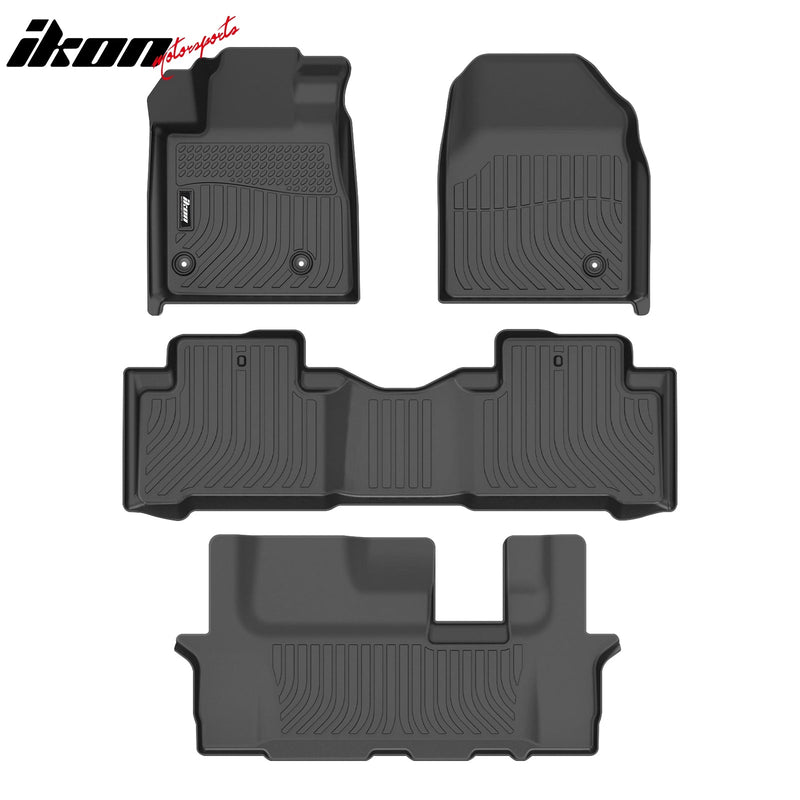 IKON Floor Mat Compatible with 2009-2015 Honda Pilot 8 passenger seat Floor Mats, 3D Molded Custom Carpets 1st 2nd 3nd Row Front Rear Protection 4PC Pad Black TPE Thermo Plastic Elastomer All Weather Liner Protector (Copy)