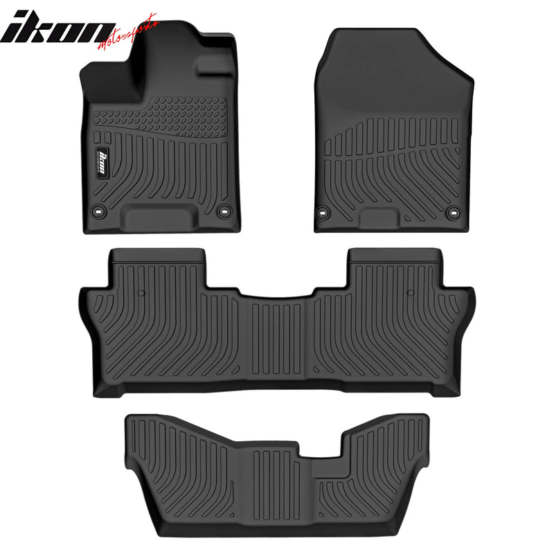 IKON Floor Mat Compatible with 2016-2023 Honda Pilot 8 passenger seat Floor Mats, 3D Molded Custom Carpets 1st 2nd 3nd Row Front Rear Protection 4PC Pad Black TPE Thermo Plastic Elastomer All Weather Liner Protector - Auto Sports Accessories & Performance