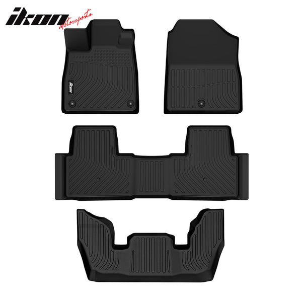 IKON Floor Mat Compatible with 2024-2025 Honda Pilot 7 passenger seat Floor Mats, 3D Molded Custom Carpets 1st 2nd 3nd Row Front Rear Protection 4PC Pad Black TPE Thermo Plastic Elastomer All Weather Liner Protector