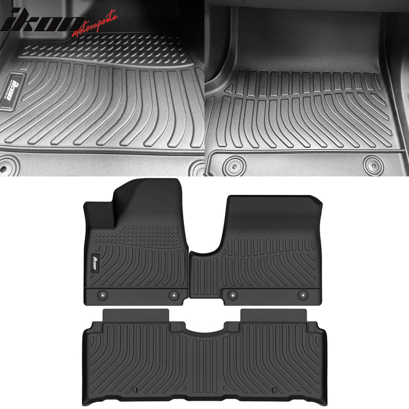 IKON Floor Mat Compatible with 2022-2024 Hyundai Ioniq 5 (See details)  Floor Mats 3D Molded 1st 2nd Row Front Rear Protection 3PC Pad Black TPE Thermo Plastic Elastomer All Weather Liner Protector