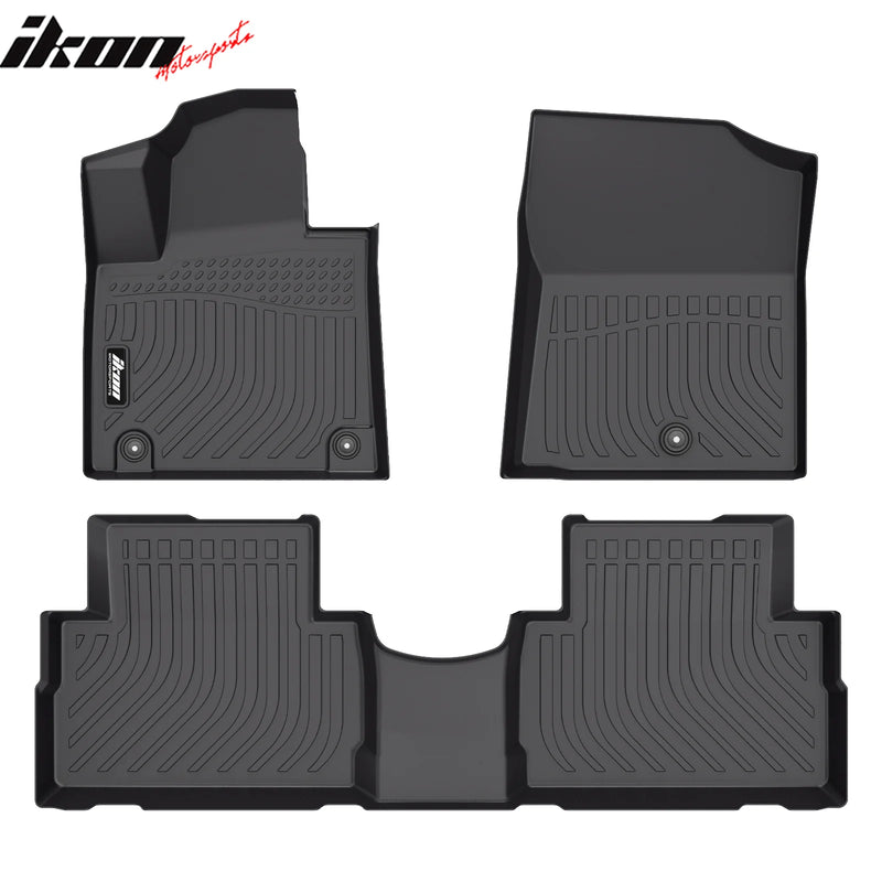 IKON Floor Mat Compatible with 2021-2023 Hyundai Santa Fe Non-Hybrid Floor Mats 3D Molded 1st 2nd Row Front Rear Protection 3PC Pad Black TPE Thermo Plastic Elastomer All Weather Liner Protector - Auto Sports Accessories & Performance