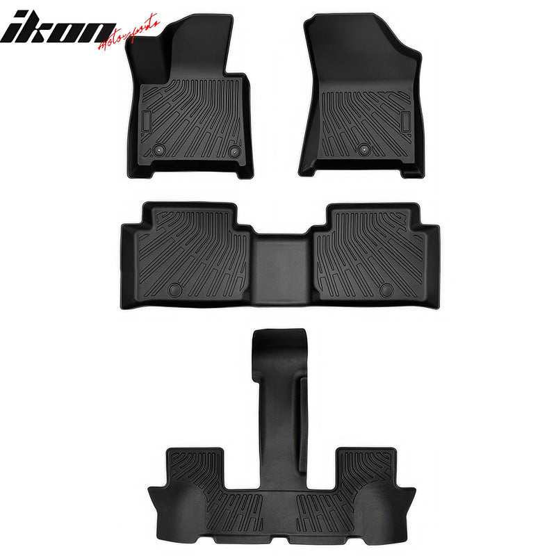 IKON Floor Mat Compatible with 2024-2025 Hyundai Santa Fe non hybrid Floor Mats 3D Molded 1st 2nd & 3RD Row Front Rear Protection 4PC Pad Black TPE Thermo Plastic Elastomer All Weather Liner Protector - Auto Sports Accessories & Performance