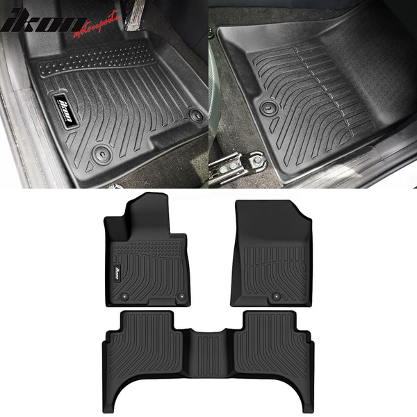 IKON Floor Mat Compatible with 2022-2024 Hyundai Santa Cruz Floor Mats 3D Molded 1st 2nd  3pcs/ set Row Front Rear Protection Pad Black TPE Thermo Plastic Elastomer All Weather Liner Protector