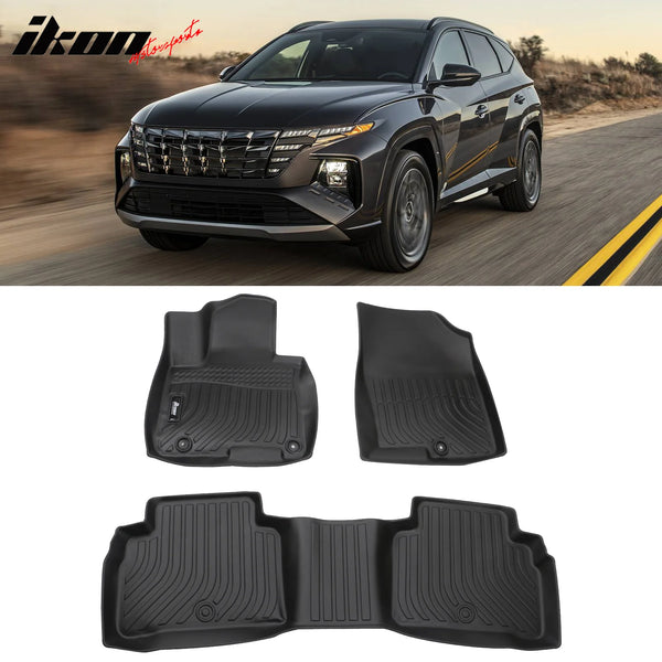 IKON Floor Mat Compatible with 2022-2024 Hyundai Tucson (non hybrid) Floor Mats 3D, 1st 2nd Row Protection Pad Black All Weather Liner Protector