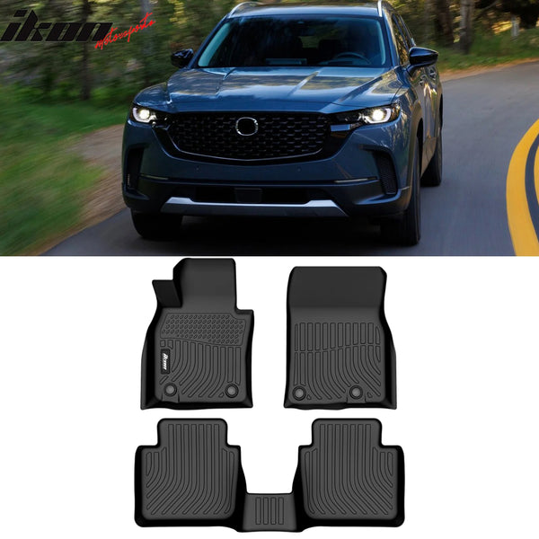 IKON Floor Mat Compatible with 2023-2024 Mazda CX-50 Floor Mats 3D Molded 1st 2nd Row Front Rear Protection 3PC Pad Black TPE Thermo Plastic Elastomer All Weather Liner Protector