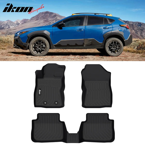 IKON Floor Mat Compatible with 2024 Subaru Crosstrek Floor Mats, 3D Molded Custom Carpets 1st 2nd Row Front Rear Protection 3PC Pad Black TPE Thermo Plastic Elastomer All Weather Liner Protector