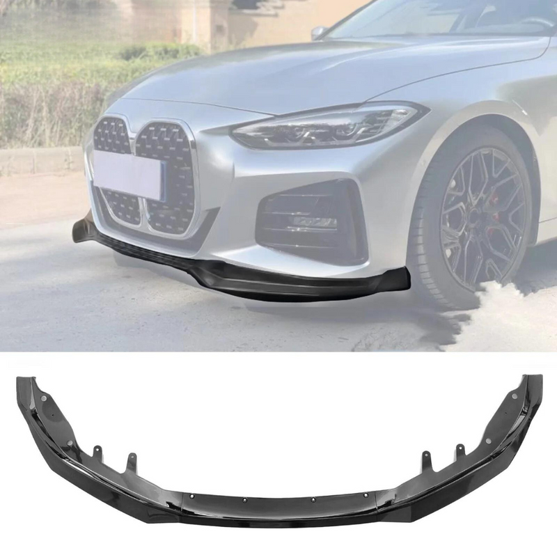 Front Lip 2021-2024 BMW G22 G23 4-Series 430I M440i Convertible & Coupe (Only M performance Bumper) 3 pieces bumper lip Gloss Black Front Bumper Lip ABS