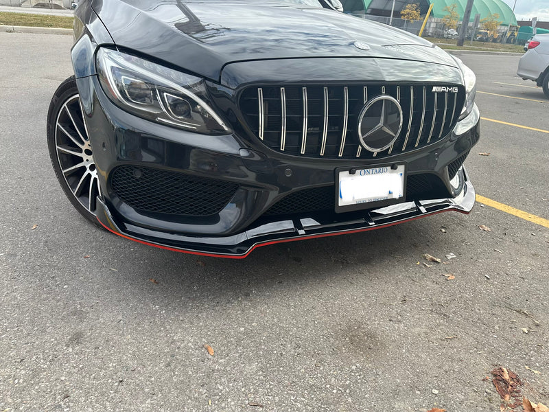 Front Lip 2019-2021 Mercedes Benz W205 C Class Glossy Black Polypropylene 3PC Bumper Lip