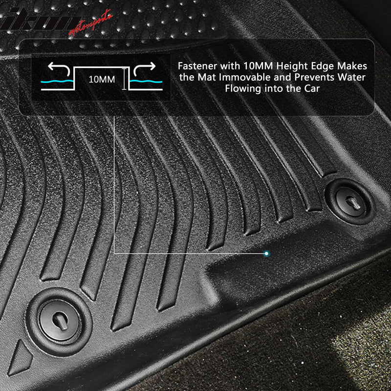 IKON Floor Mat Compatible with 2022-2024 Hyundai Santa Cruz Floor Mats 3D Molded 1st 2nd  3pcs/ set Row Front Rear Protection Pad Black TPE Thermo Plastic Elastomer All Weather Liner Protector