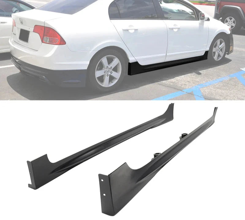 Side Skirt 2006-2011 Honda Civic Sedan Mugen Style Unpainted Side Skirts PP - Auto Sports Accessories & Performance