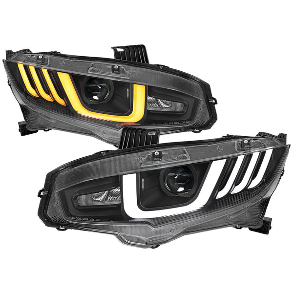 2016-2021 Honda Civic Full LED Projector Headlights w/ Switchback Sequential Turn Signal (Matte Black Housing/Clear Lens)