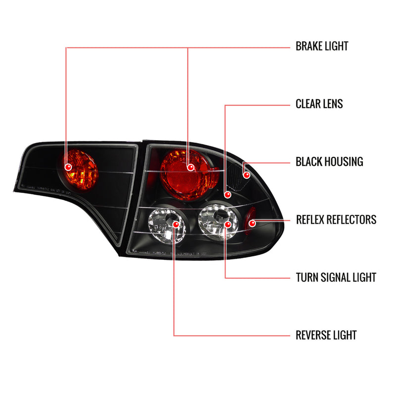 Taillight Lamp 2006-2011 Honda Civic Sedan Altezza Tail Lights (Matte Black Housing/Clear Lens)