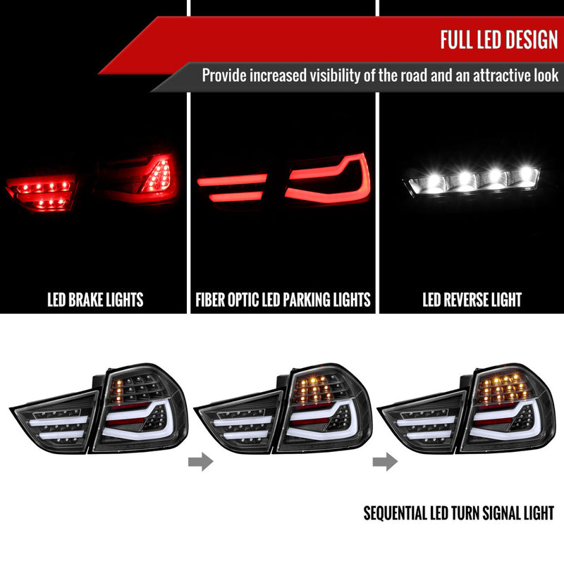 SPEC-D Taillight Set 2009-2011 BMW E90 3-Series 4Dr Sedan Red LED Tail Light (Matte Black Housing/Clear Lens)